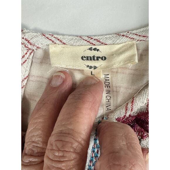 Entro Anthropologie Size L Dress Boho Chic Striped Embroidered W/ Tassels EUC - Picture 9 of 13